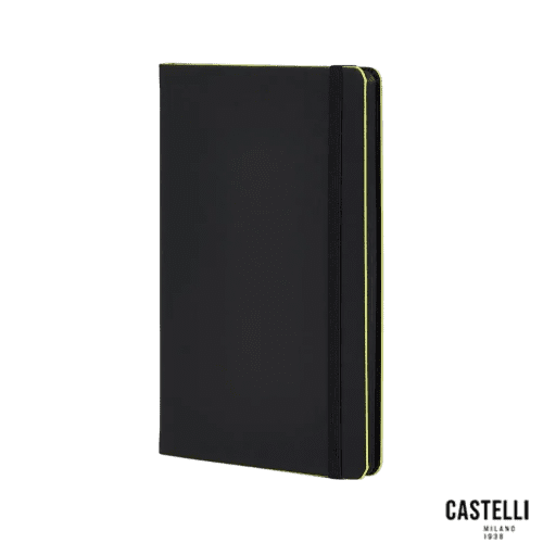 Branded Black Laser Notebooks in Black/Acid Green with a design from Total Merchandise