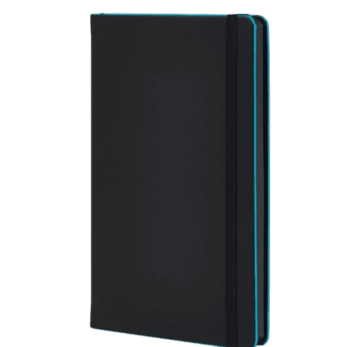 Printed Black Laser Notebooks in Black/Aqua Blue with a design from Total Merchandise