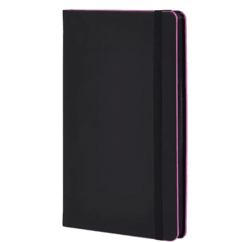 Promotional Black Laser Notebooks in Black/Cyclamen with a design from Total Merchandise