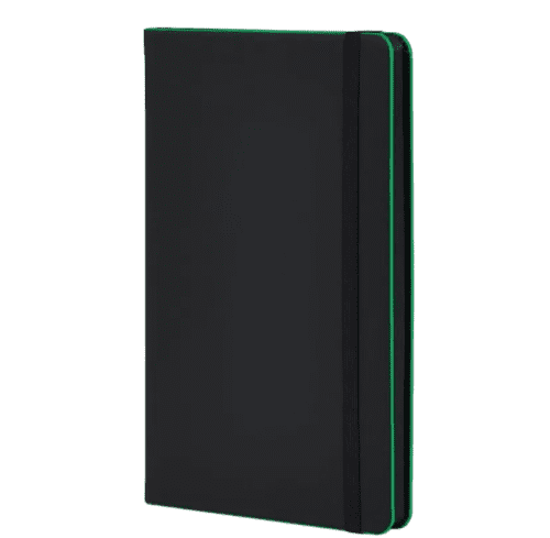 Printed Black Laser Notebooks in Black/Green with a design from Total Merchandise