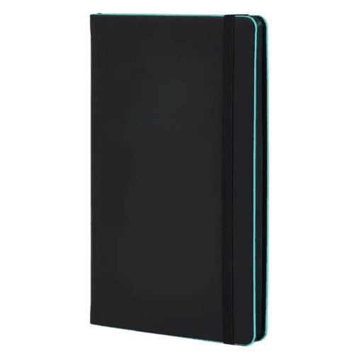 Branded Black Laser Notebooks in Black/Tiffany with a design from Total Merchandise