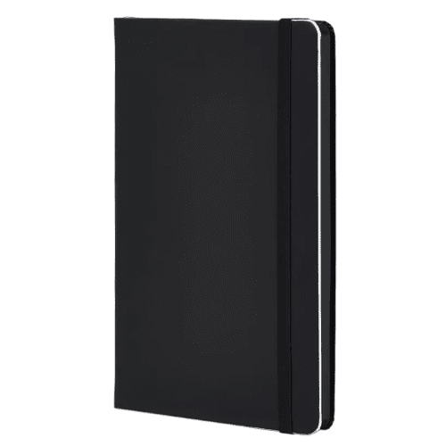 Promotional Black Laser Notebooks in Black/White with a design from Total Merchandise