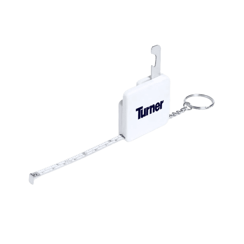 Promotional printed Bottle Opener Tape Measure Keyrings in White from Total Merchandise