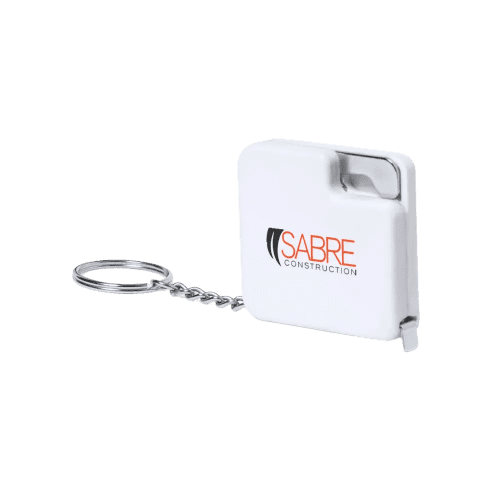 Custom Bottle Opener Tape Measure Keyrings in White from Total Merchandise