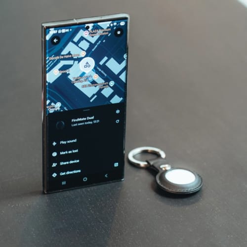 Lifestyle image of the Findmate Dual Recycled Plastic Item Finder from Total Merchandise