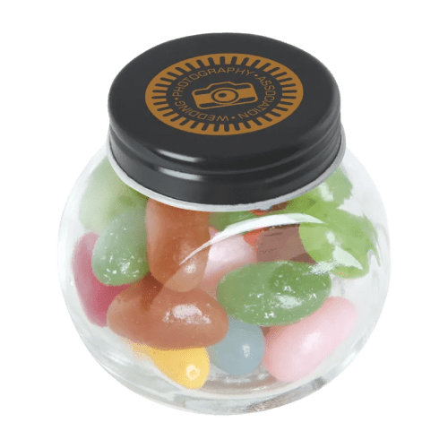 Branded Small Glass Jar with Jelly Beans in Black from Total Merchandise