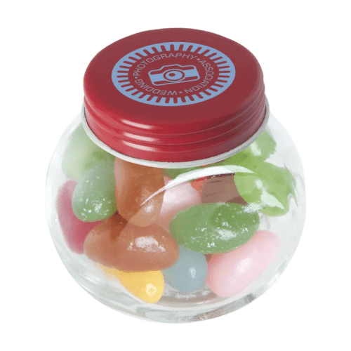 Printed Small Glass Jar with Jelly Beans in Red from Total Merchandise