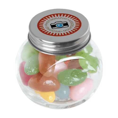 Custom Small Glass Jar with Jelly Beans in Red from Total Merchandise