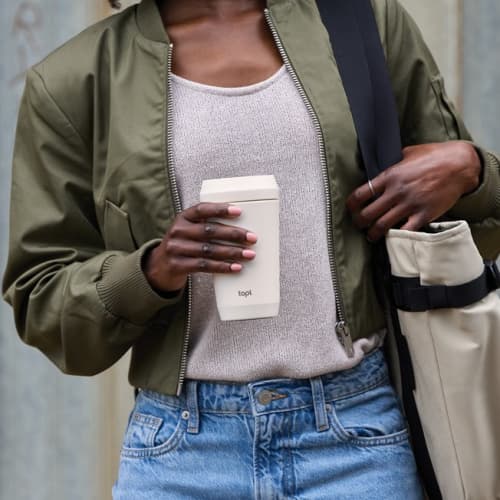 Lifestyle image of the Topl 354ml Recycled Steel To Go Tumbler from Total Merchandise