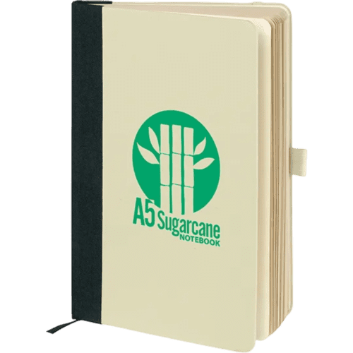 Customisable Maxton Eco Sugarcane A5 Notebooks in Natural/Black printed with your company logo