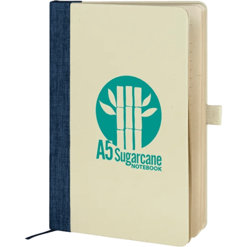 Personalisable Maxton Eco Sugarcane A5 Notebooks in Natural/Navy printed with your company logo