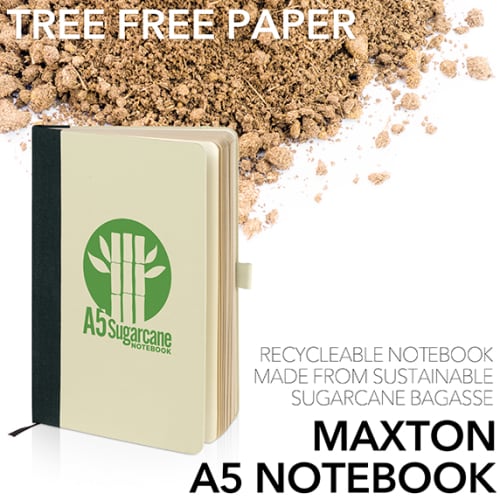 Logo Printed Maxton Eco Sugarcane A5 Notebooks branded with your logo from Total Merchandise