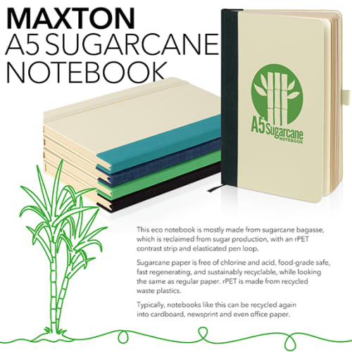 Customisable Maxton Eco Sugarcane A5 Notebooks branded with your logo from Total Merchandise