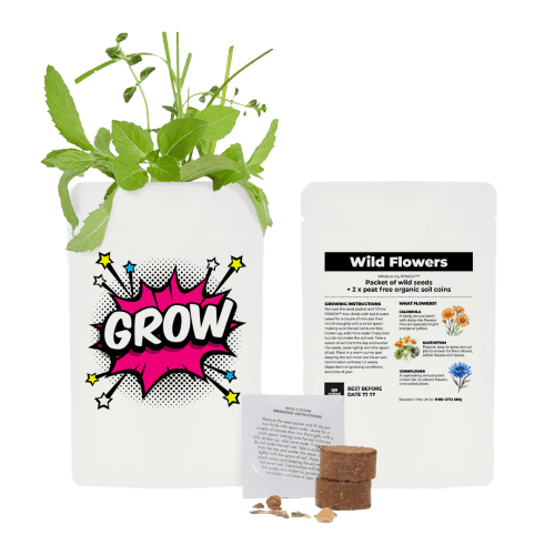 Promotional Grow Your Own Wildflower Pouch in White printed with your logo from Total Merchandise