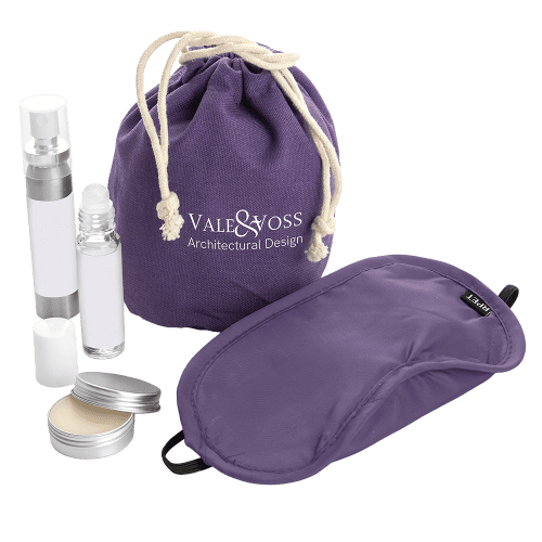 Promotional Calming Wellbeing Essentials Kit in a Hemp Bag in Purple from Total Merchandise