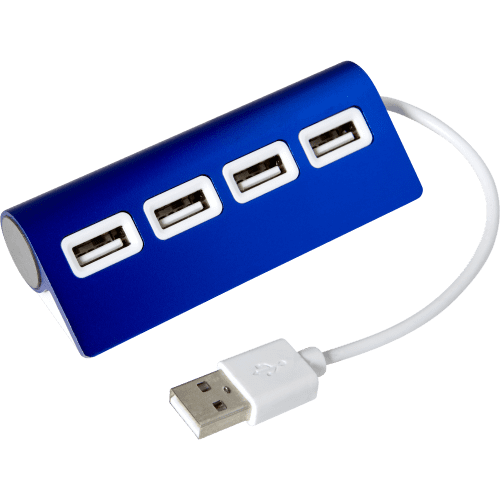 Customisable Aluminium USB Hub in Blue branded with your company logo from Total Merchandise
