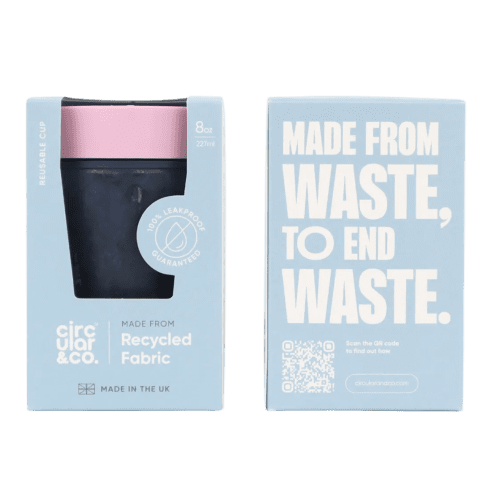 Custom Printed 8oz Circular & Co. Reusable Coffee Cup Made From Recycled Fabric in Dusk Pink