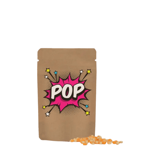 Promotional Organic Popcorn Kernels Pouch in Kraft with a design from Total Merchandise