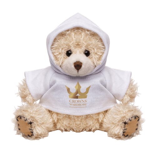 Promotional Small Patched Paw Bear with Hoodie in Cappuccino branded with your company logo