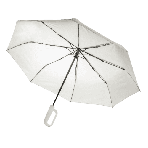 Personalisable Yara AWARE™ Telescopic Carabiner Umbrella in Beige branded with your company logo