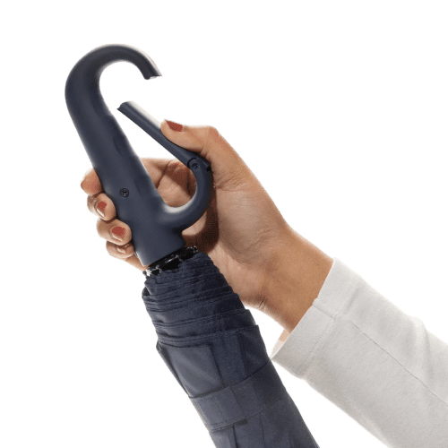 Promotional Yara AWARE™ Telescopic Carabiner Umbrella in Navy branded with your company logo