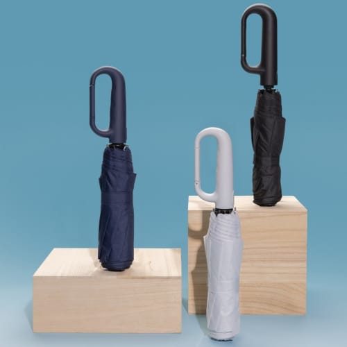 Personalisable Yara AWARE™ Telescopic Carabiner Umbrellas branded with your company logo
