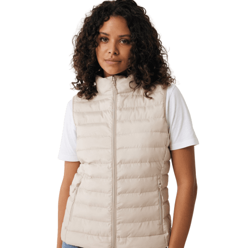Customised Women's Meru Recycled Polyester Bodywarmer in Beige branded with your company logo