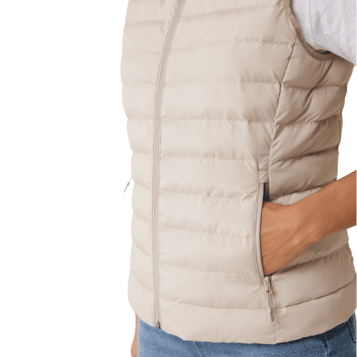 Promotional Women's Meru Recycled Polyester Bodywarmer in Beige branded with your company logo