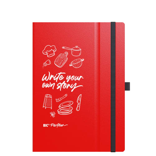 Custom BIC® Partner A5 Hard Cover Notebook in Red with a design from Total Merchandise