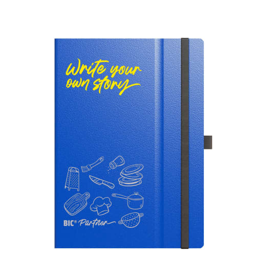 Printed BIC® Partner A5 Hard Cover Notebook in Blue with a design from Total Merchandise