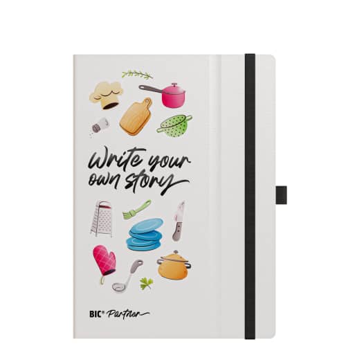 Promotional BIC® Partner A5 Hard Cover Notebook in White with a design form Total Merchandise