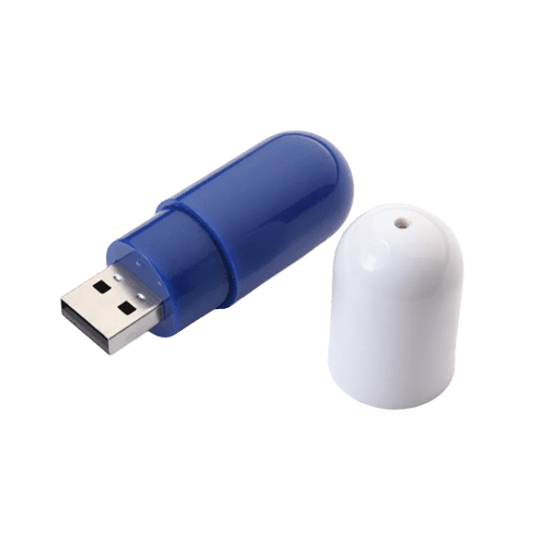 These pill-shaped novelty USB sticks are ideal for keeping the flashdrives safe & your branding visible.