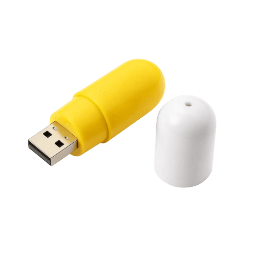 Choose from 4 different colour combinations, with printing in up-to 4 colours available for these promotional pill-shaped memory sticks.