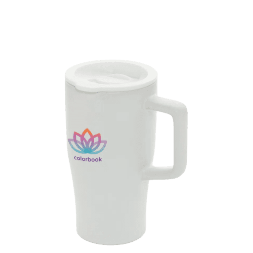 Logo Printed 490ml Ceramic Luxe Quencher Tumbler in White branded from Total Merchandise