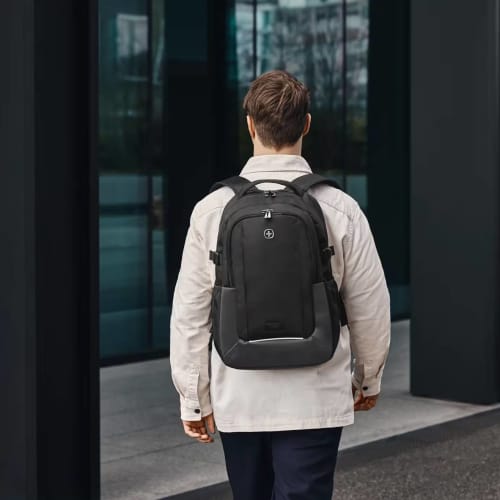 Logo Printed Wenger XE Ryde Backpack in Black branded with your logo from Total Merchandise