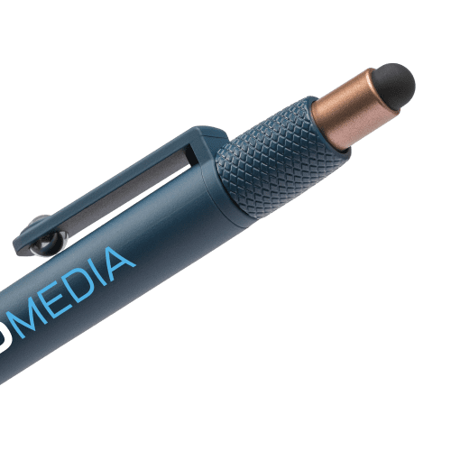 Close up of the spinner on the pen and the stylus from Total Merchandise