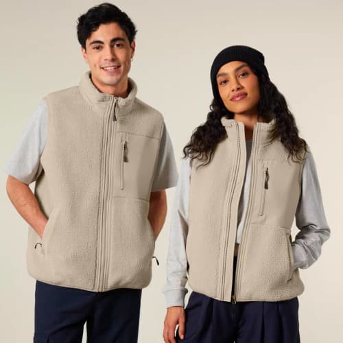 Custom Branded Unisex Stanley Stella Sleveless Sherpa Jacket in Desert Dusk from Total Merchandise