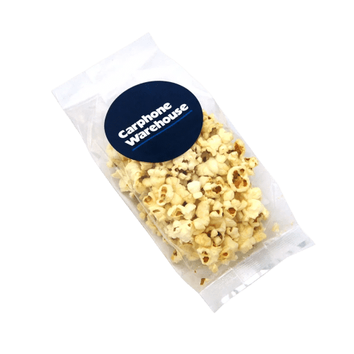 Personalised 30g Hand Packed Bags of Popcorn in White printed with your logo from Total Merchandise