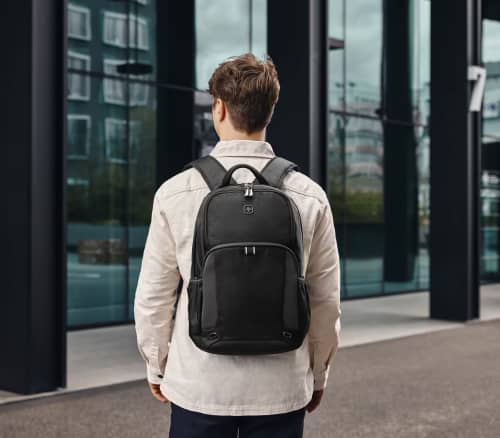 Lifestyle image of theWenger XE Tryal Backpack with a design from Total Merchandise