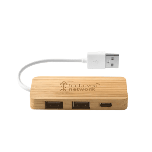Branded Bamboo USB Hub with Type-C with a design from Total Merchandise