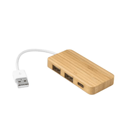 Promotional Bamboo USB Hub with Type-C with a design from Total Merchandise