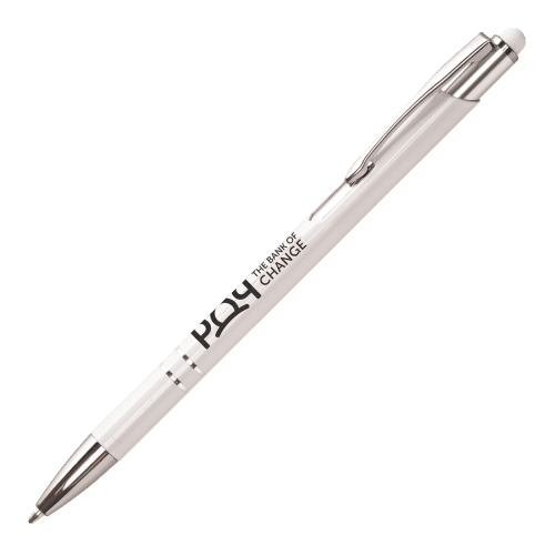 Branded Slimline Sleek Stylus Ballpen in White with a design from Total Merchandise