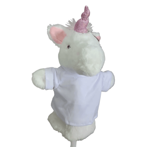 Promotional Unicorn Puppet in White/Pink branded with your company logo from Total Merchandise