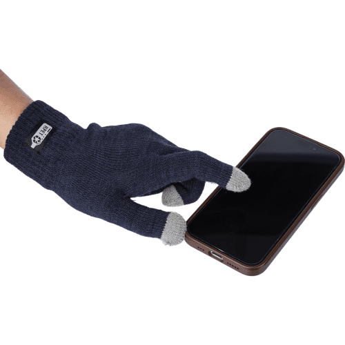 Lifestyle image of the Nira Touchscreen Gloves with a design from Total Merchandise