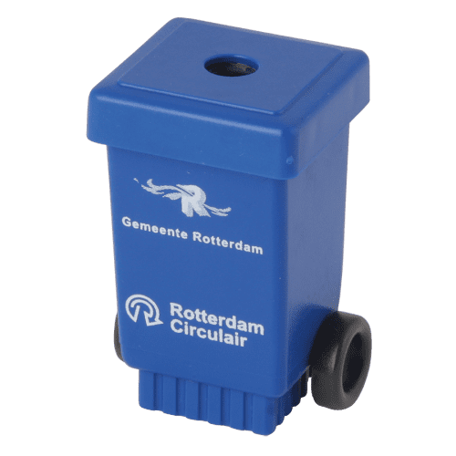 Promotional Recycled Wheelie Bin Pencil Sharpener in Blue with a design from Total Merchandise