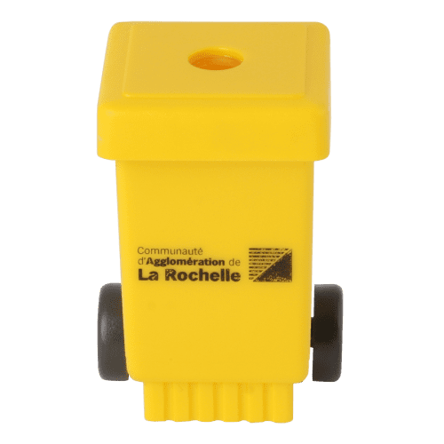 Custom Recycled Wheelie Bin Pencil Sharpener in Yellow with a design from Total Merchandise