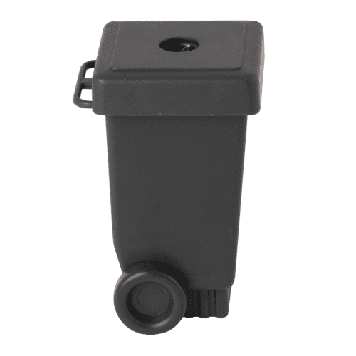 Custom Recycled Wheelie Bin Pencil Sharpener in Black with a design from Total Merchandise