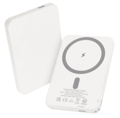 Logo Printed 5000mAh MagSafe Slim Power Bank in White printed with your logo from Total Merchandise