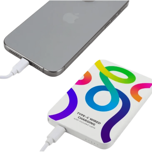 Customised 5000mAh MagSafe Slim Power Bank in White printed with your logo from Total Merchandise