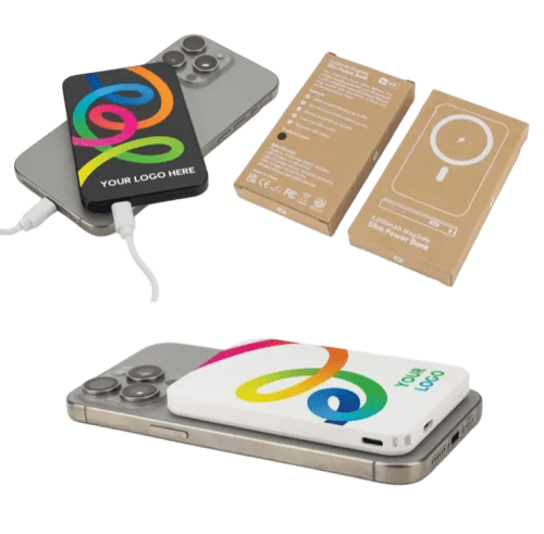 Personalisable 5000mAh MagSafe Slim Power Banks printed with your logo from Total Merchandise